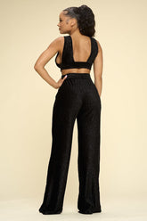 Velvet Plunging Neck Women's Tank Top And Palazzo Pants Set